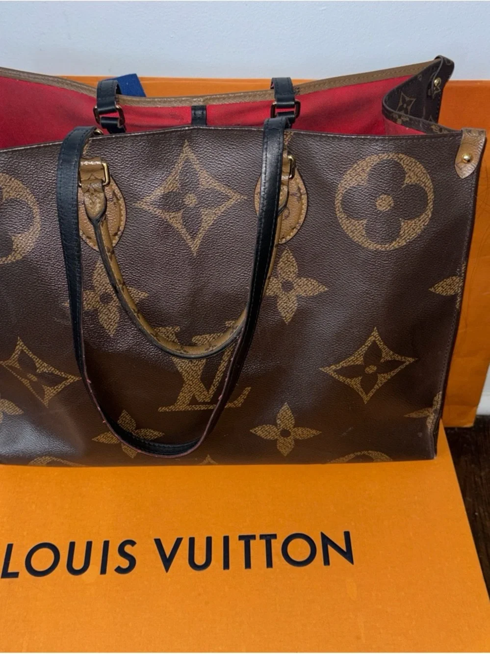 Louis Vuitton Beige Canvas Duffel with Dark Brown Leather Handles
